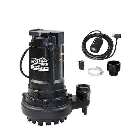 Contractor Series 1/2 HP Submersible Sump Pump, Piggyback Tethered, 115 Volt, 8.5 Amp, Cast Iron